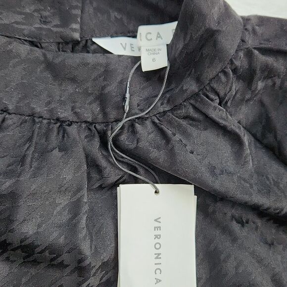 Veronica Beard NWT Cicely Silk-satin Blouse Long Sleeve Black Houndstooth Size 6 - Picture 6 of 11